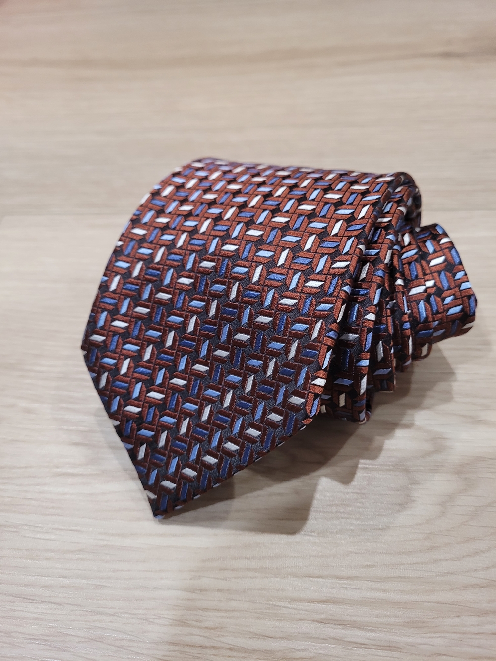 100% Silk Zegna Tie Classic Geometric Brown & Blue